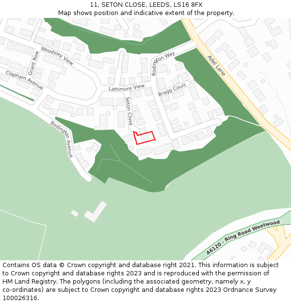 11, SETON CLOSE, LEEDS, LS16 8FX: Location map and indicative extent of plot