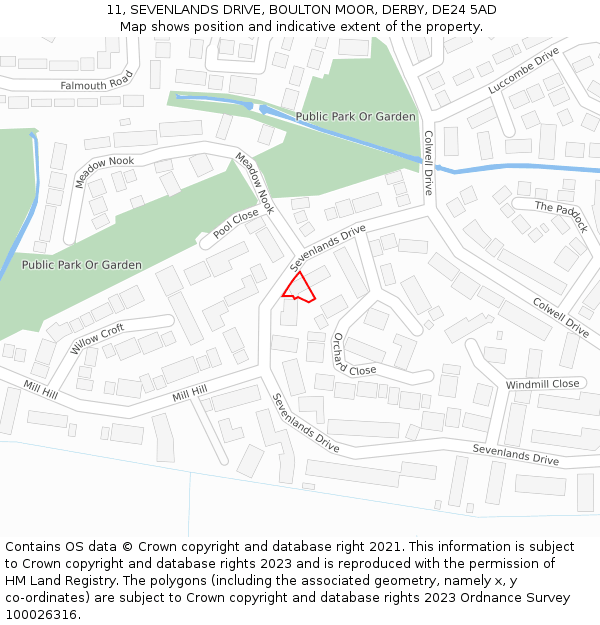 11, SEVENLANDS DRIVE, BOULTON MOOR, DERBY, DE24 5AD: Location map and indicative extent of plot