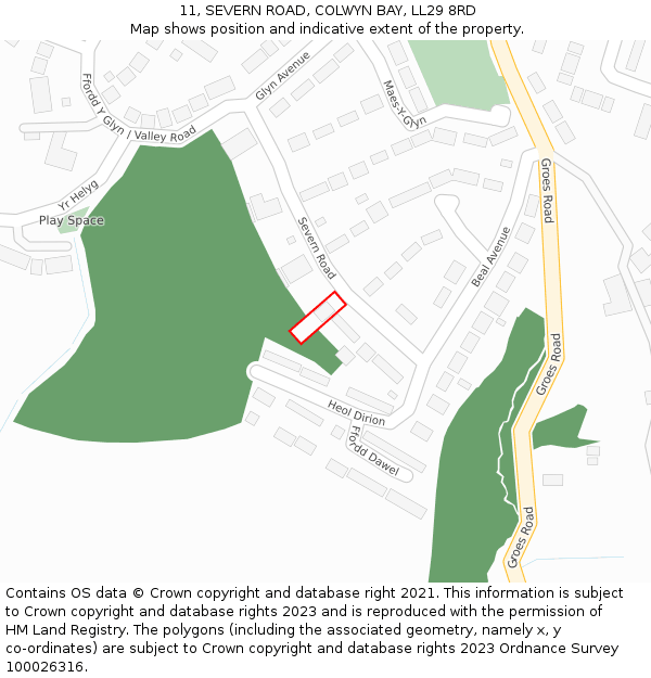 11, SEVERN ROAD, COLWYN BAY, LL29 8RD: Location map and indicative extent of plot