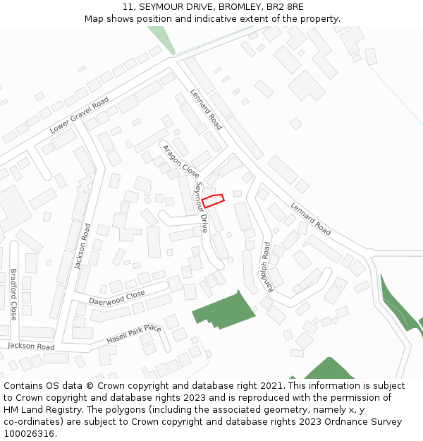 11, SEYMOUR DRIVE, BROMLEY, BR2 8RE: Location map and indicative extent of plot