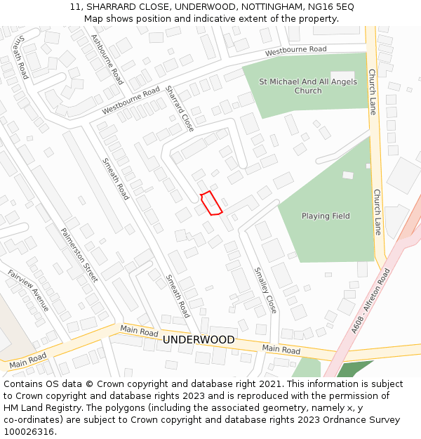 11, SHARRARD CLOSE, UNDERWOOD, NOTTINGHAM, NG16 5EQ: Location map and indicative extent of plot