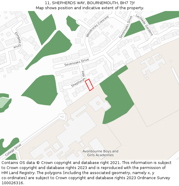 11, SHEPHERDS WAY, BOURNEMOUTH, BH7 7JY: Location map and indicative extent of plot