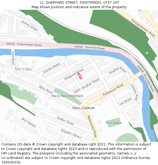 11, SHEPPARD STREET, PONTYPRIDD, CF37 1HT: Location map and indicative extent of plot