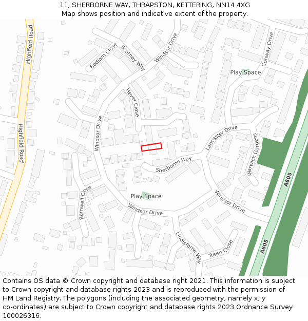 11, SHERBORNE WAY, THRAPSTON, KETTERING, NN14 4XG: Location map and indicative extent of plot