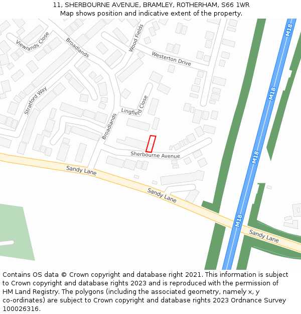 11, SHERBOURNE AVENUE, BRAMLEY, ROTHERHAM, S66 1WR: Location map and indicative extent of plot