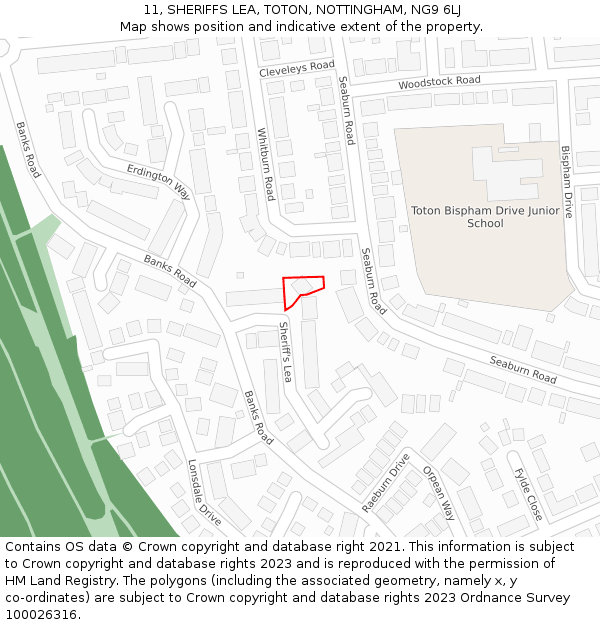 11, SHERIFFS LEA, TOTON, NOTTINGHAM, NG9 6LJ: Location map and indicative extent of plot