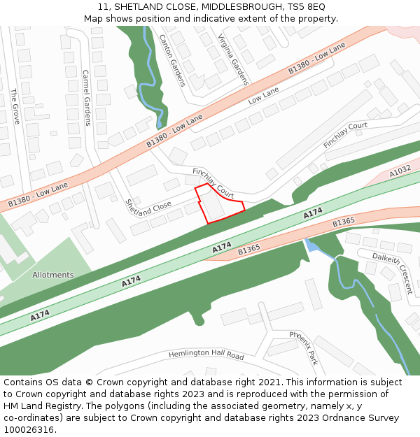 11, SHETLAND CLOSE, MIDDLESBROUGH, TS5 8EQ: Location map and indicative extent of plot