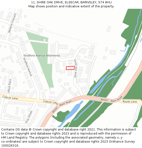 11, SHIRE OAK DRIVE, ELSECAR, BARNSLEY, S74 8HU: Location map and indicative extent of plot