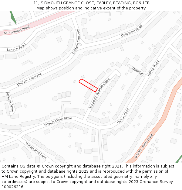 11, SIDMOUTH GRANGE CLOSE, EARLEY, READING, RG6 1ER: Location map and indicative extent of plot