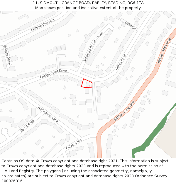 11, SIDMOUTH GRANGE ROAD, EARLEY, READING, RG6 1EA: Location map and indicative extent of plot