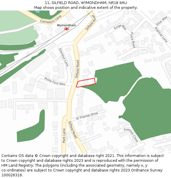 11, SILFIELD ROAD, WYMONDHAM, NR18 9AU: Location map and indicative extent of plot