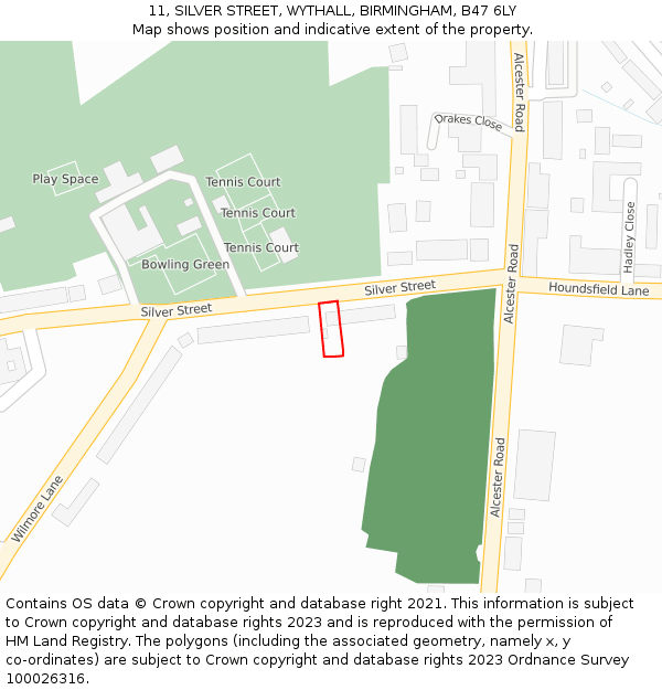 11, SILVER STREET, WYTHALL, BIRMINGHAM, B47 6LY: Location map and indicative extent of plot