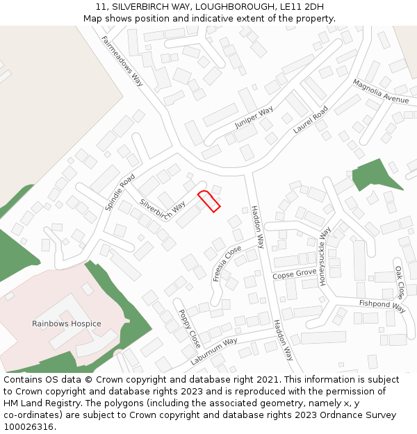11, SILVERBIRCH WAY, LOUGHBOROUGH, LE11 2DH: Location map and indicative extent of plot