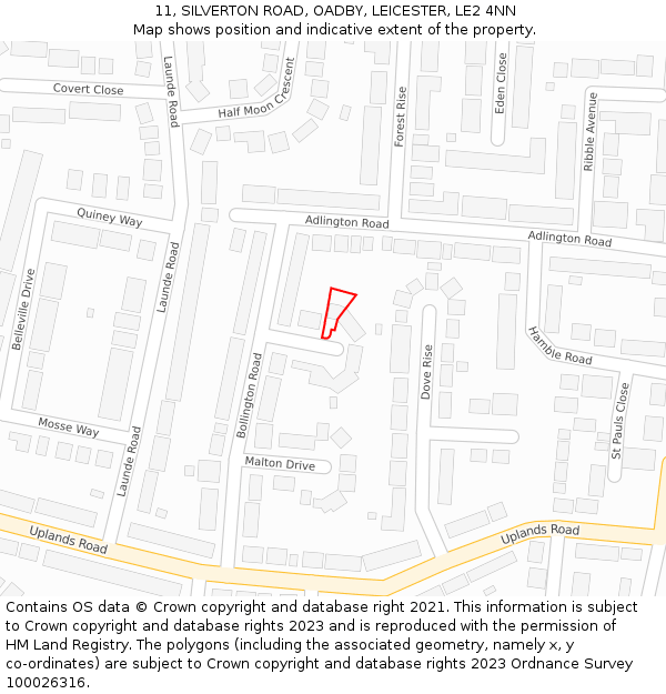 11, SILVERTON ROAD, OADBY, LEICESTER, LE2 4NN: Location map and indicative extent of plot