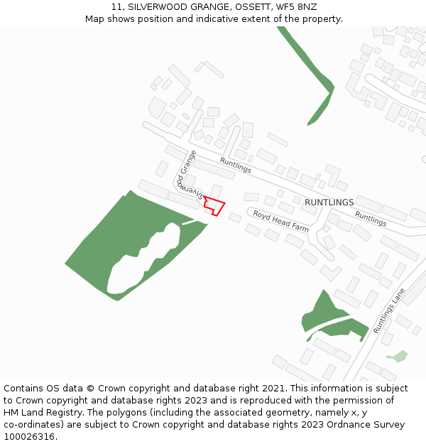 11, SILVERWOOD GRANGE, OSSETT, WF5 8NZ: Location map and indicative extent of plot