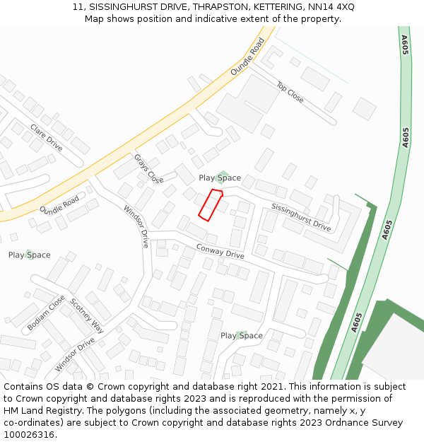 11, SISSINGHURST DRIVE, THRAPSTON, KETTERING, NN14 4XQ: Location map and indicative extent of plot