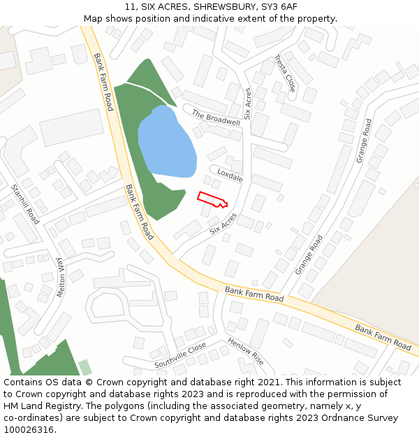 11, SIX ACRES, SHREWSBURY, SY3 6AF: Location map and indicative extent of plot