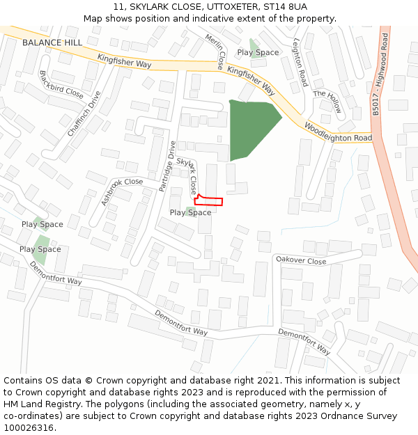 11, SKYLARK CLOSE, UTTOXETER, ST14 8UA: Location map and indicative extent of plot