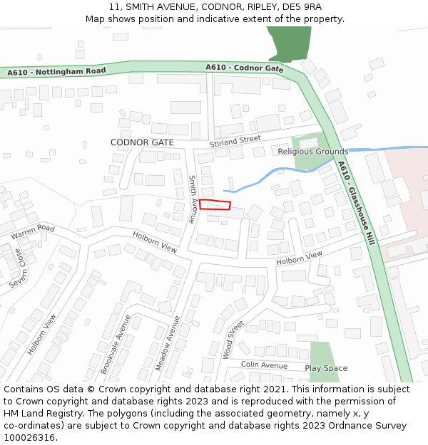 11, SMITH AVENUE, CODNOR, RIPLEY, DE5 9RA: Location map and indicative extent of plot