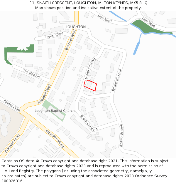11, SNAITH CRESCENT, LOUGHTON, MILTON KEYNES, MK5 8HQ: Location map and indicative extent of plot