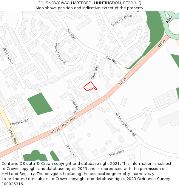 11, SNOWY WAY, HARTFORD, HUNTINGDON, PE29 1LQ: Location map and indicative extent of plot