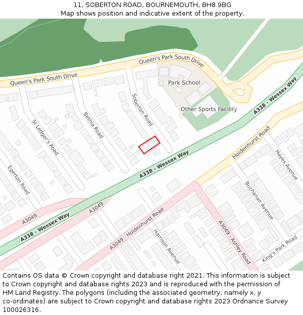 11, SOBERTON ROAD, BOURNEMOUTH, BH8 9BG: Location map and indicative extent of plot