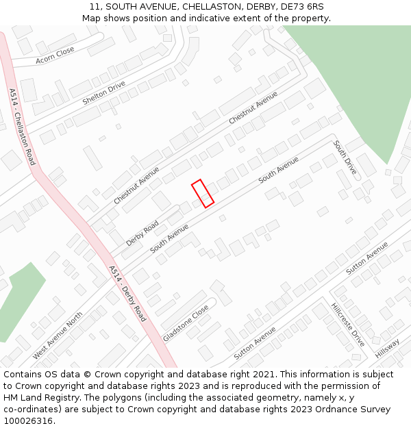 11, SOUTH AVENUE, CHELLASTON, DERBY, DE73 6RS: Location map and indicative extent of plot