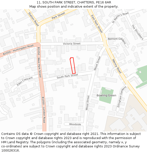 11, SOUTH PARK STREET, CHATTERIS, PE16 6AR: Location map and indicative extent of plot