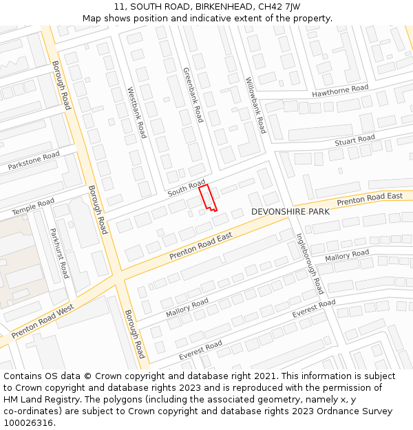 11, SOUTH ROAD, BIRKENHEAD, CH42 7JW: Location map and indicative extent of plot