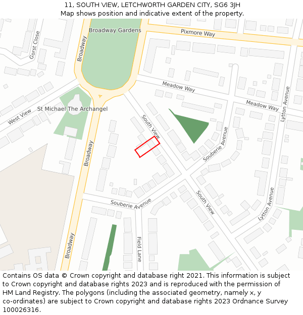 11, SOUTH VIEW, LETCHWORTH GARDEN CITY, SG6 3JH: Location map and indicative extent of plot