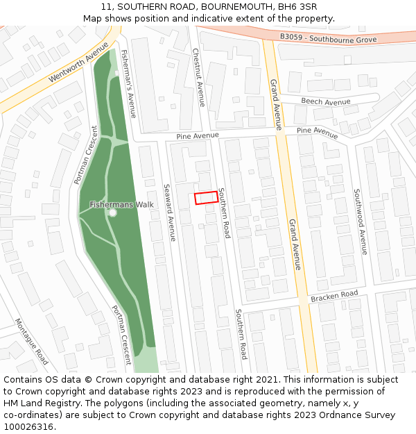 11, SOUTHERN ROAD, BOURNEMOUTH, BH6 3SR: Location map and indicative extent of plot
