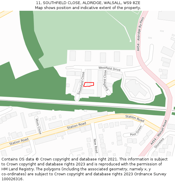 11, SOUTHFIELD CLOSE, ALDRIDGE, WALSALL, WS9 8ZE: Location map and indicative extent of plot