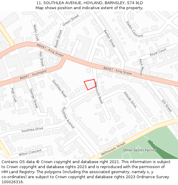 11, SOUTHLEA AVENUE, HOYLAND, BARNSLEY, S74 9LD: Location map and indicative extent of plot