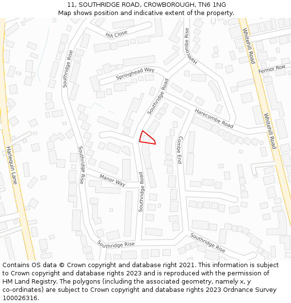 11, SOUTHRIDGE ROAD, CROWBOROUGH, TN6 1NG: Location map and indicative extent of plot