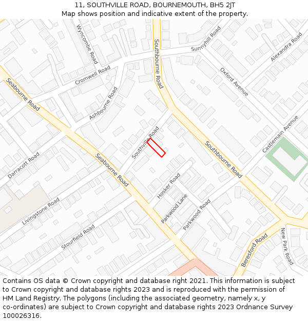 11, SOUTHVILLE ROAD, BOURNEMOUTH, BH5 2JT: Location map and indicative extent of plot