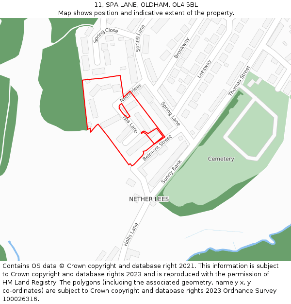 11, SPA LANE, OLDHAM, OL4 5BL: Location map and indicative extent of plot