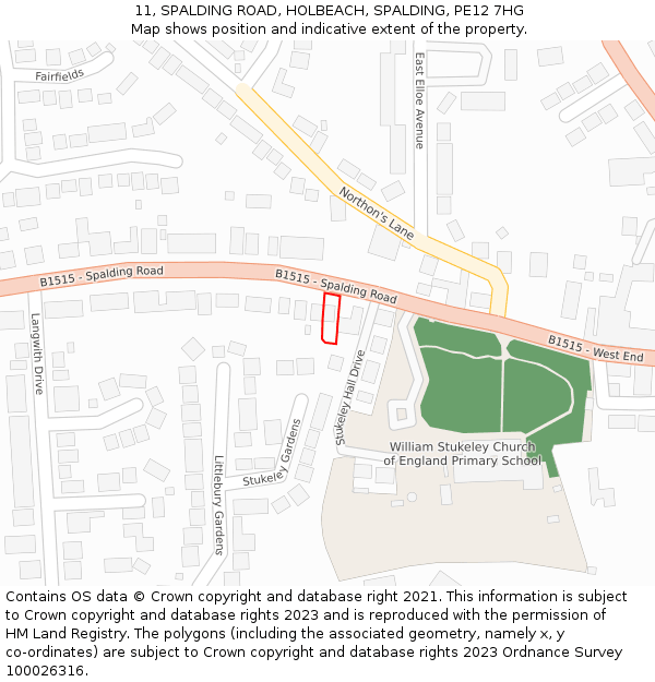 11, SPALDING ROAD, HOLBEACH, SPALDING, PE12 7HG: Location map and indicative extent of plot
