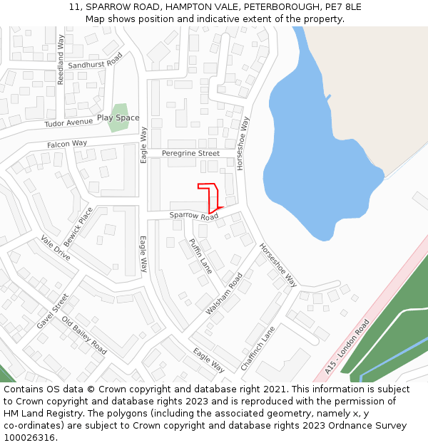 11, SPARROW ROAD, HAMPTON VALE, PETERBOROUGH, PE7 8LE: Location map and indicative extent of plot