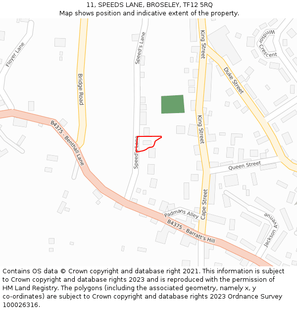 11, SPEEDS LANE, BROSELEY, TF12 5RQ: Location map and indicative extent of plot