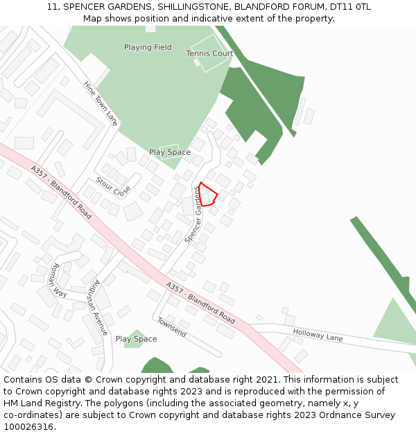 11, SPENCER GARDENS, SHILLINGSTONE, BLANDFORD FORUM, DT11 0TL: Location map and indicative extent of plot