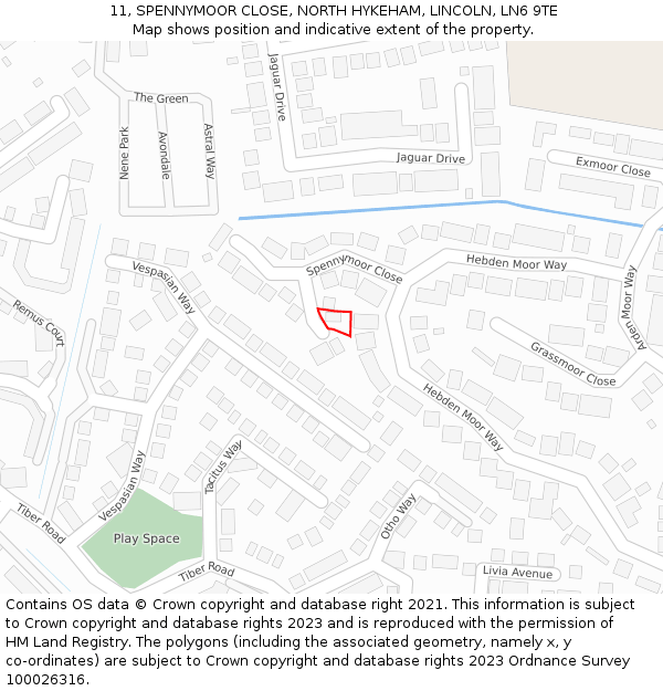 11, SPENNYMOOR CLOSE, NORTH HYKEHAM, LINCOLN, LN6 9TE: Location map and indicative extent of plot
