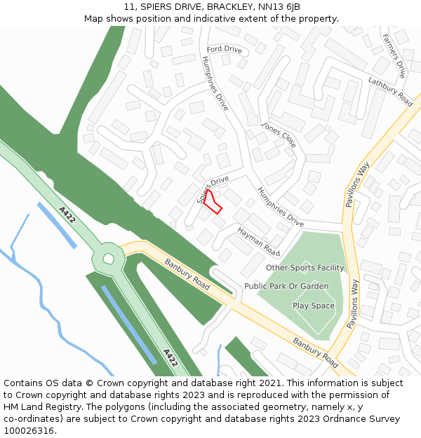 11, SPIERS DRIVE, BRACKLEY, NN13 6JB: Location map and indicative extent of plot