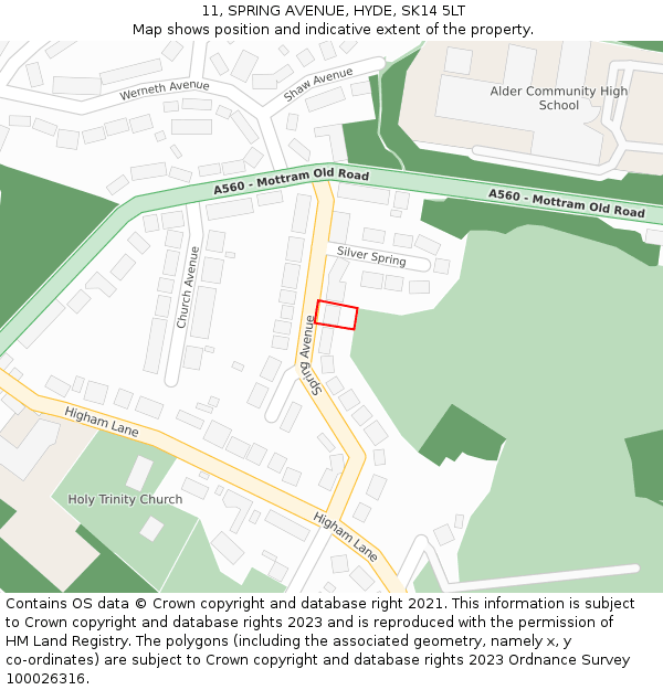 11, SPRING AVENUE, HYDE, SK14 5LT: Location map and indicative extent of plot