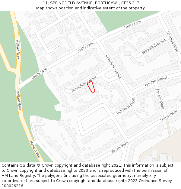 11, SPRINGFIELD AVENUE, PORTHCAWL, CF36 3LB: Location map and indicative extent of plot