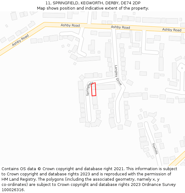 11, SPRINGFIELD, KEGWORTH, DERBY, DE74 2DP: Location map and indicative extent of plot