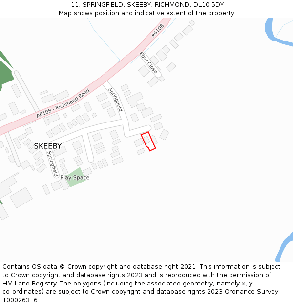 11, SPRINGFIELD, SKEEBY, RICHMOND, DL10 5DY: Location map and indicative extent of plot