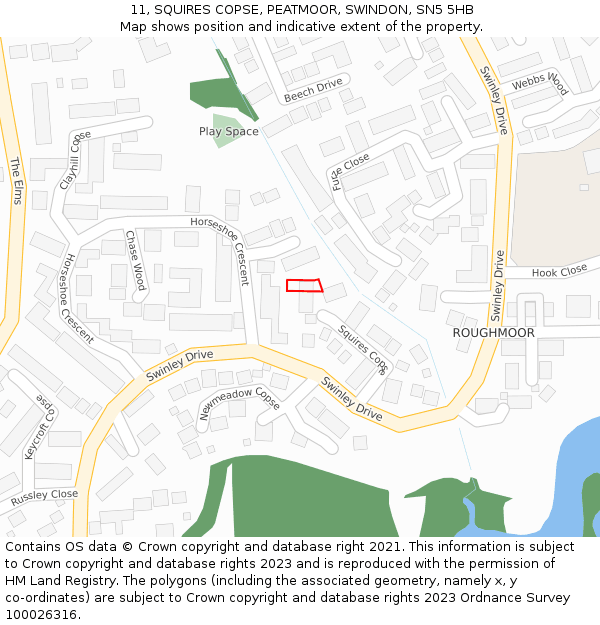 11, SQUIRES COPSE, PEATMOOR, SWINDON, SN5 5HB: Location map and indicative extent of plot