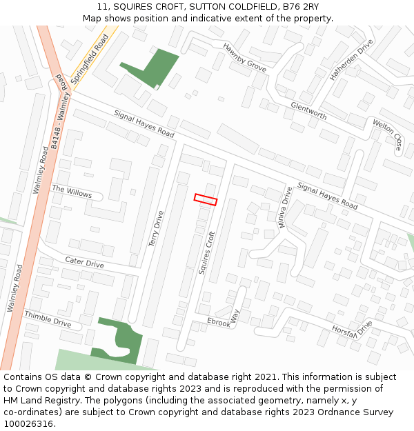11, SQUIRES CROFT, SUTTON COLDFIELD, B76 2RY: Location map and indicative extent of plot