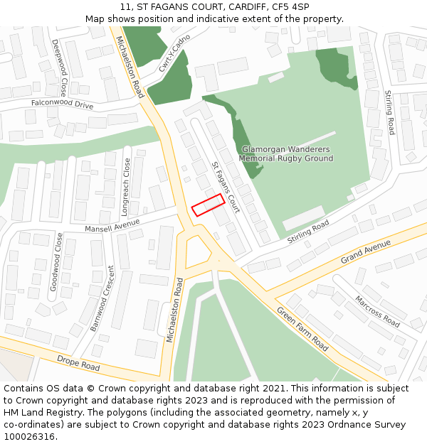 11, ST FAGANS COURT, CARDIFF, CF5 4SP: Location map and indicative extent of plot