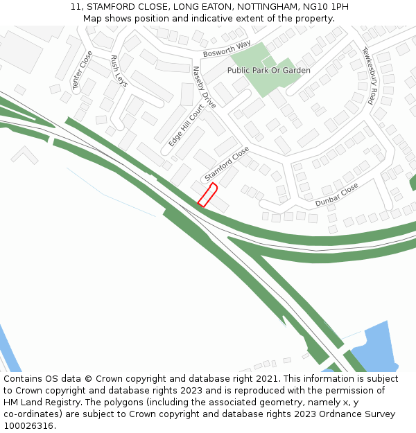 11, STAMFORD CLOSE, LONG EATON, NOTTINGHAM, NG10 1PH: Location map and indicative extent of plot